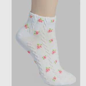 741. Floral texture ankle sock white pink